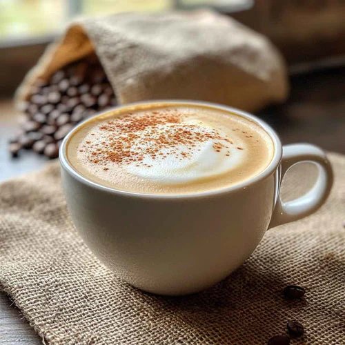Specialty latte with steamed milk art, served at Le Levain café